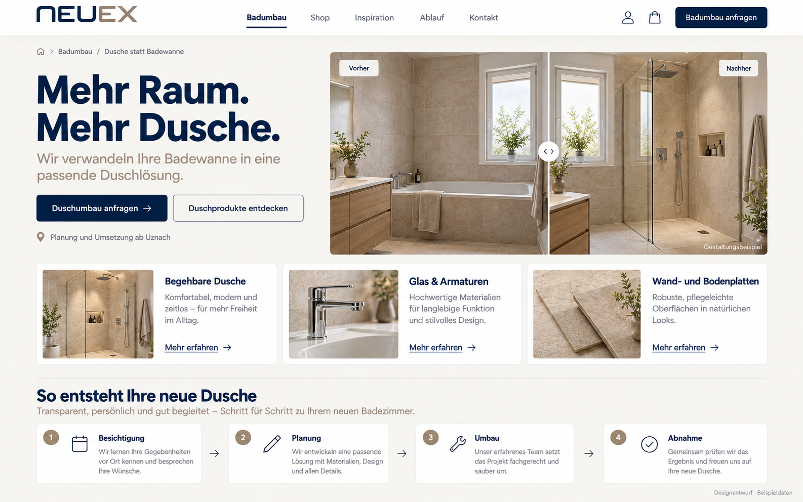Begehbare Dusche – Gestaltungsbeispiel